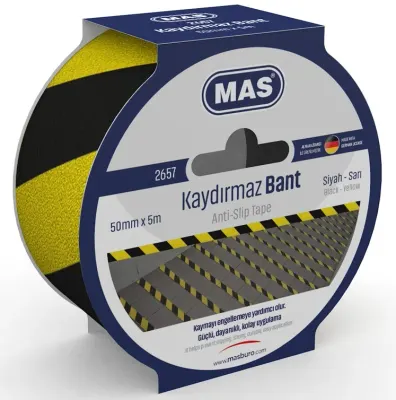 MAS KAYDIRMAZ BANT 50 MM x 5 M SARI &amp; SİYAH 2657 (Best)