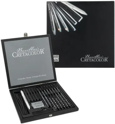 CRETACOLOR BLACK BOX PREMİUM KARAKALEM ÇİZİM SETİ AHŞAP KUTU 20 PARÇA 40040