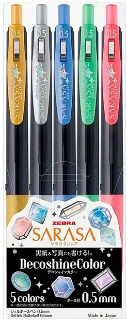 ZEBRA JEL KALEM SARASA CLIP DECOSHINE SET 5 LI JJ15-5C-SH