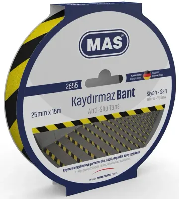 MAS KAYDIRMAZ BANT 25 MM x 15 M SARI & SİYAH 2655