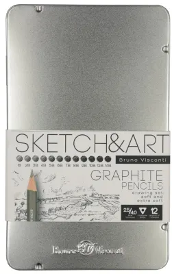 BRUNO VISCONTI KURŞUN KALEM DERECELİ KALEM SETİ SKETCH & ART METAL KUTU 12 Lİ (B-14B) 21-0066