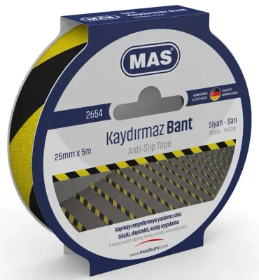 MAS KAYDIRMAZ BANT 25 MM x 5 M SARI & SİYAH 2654 (Best)