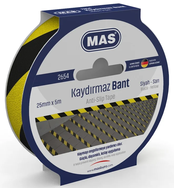 MAS KAYDIRMAZ BANT 25 MM x 5 M SARI & SİYAH 2654 (Best)