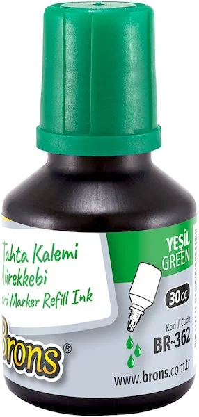 BRONS BEYAZ TAHTA KALEMİ MÜREKKEBİ 30 CC YEŞİL BR-362