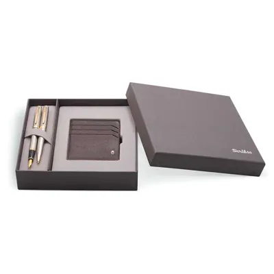 SCRIKSS HEDİYELİK SET DR 200 38 DOLMA KALEM + TÜKENMEZ KALEM SATEN ALTIN + CÜZDAN DERİ SİYAH