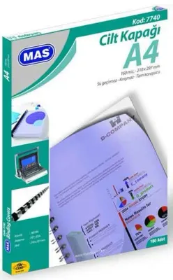 MAS CİLT KAPAĞI 7740 A4 160 MIC 100 LÜ SİYAH