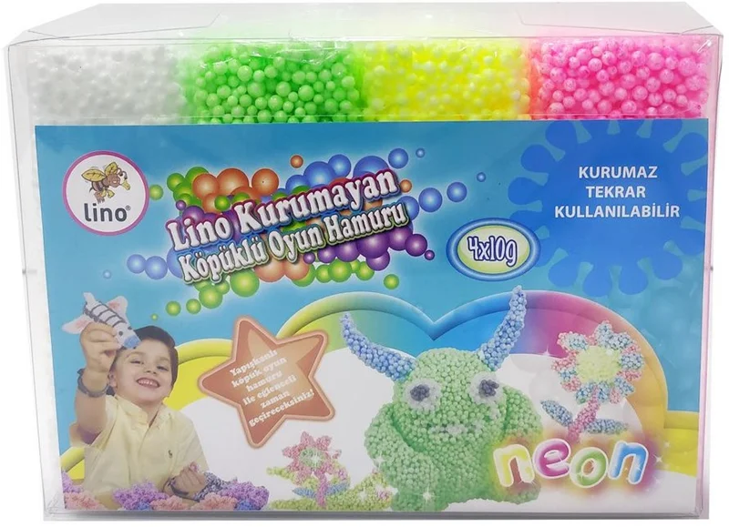 LİNO OYUN HAMURU KÖPÜKLÜ KURUMAYAN 10g PVC KUTU 4 LÜ 152014 (Best)