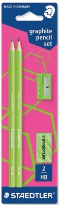 STAEDTLER KALEM SETİ HB NEON 2 KALEM + KALEMTIRAŞ + SİLGİ BLS. 180FSBK2P3