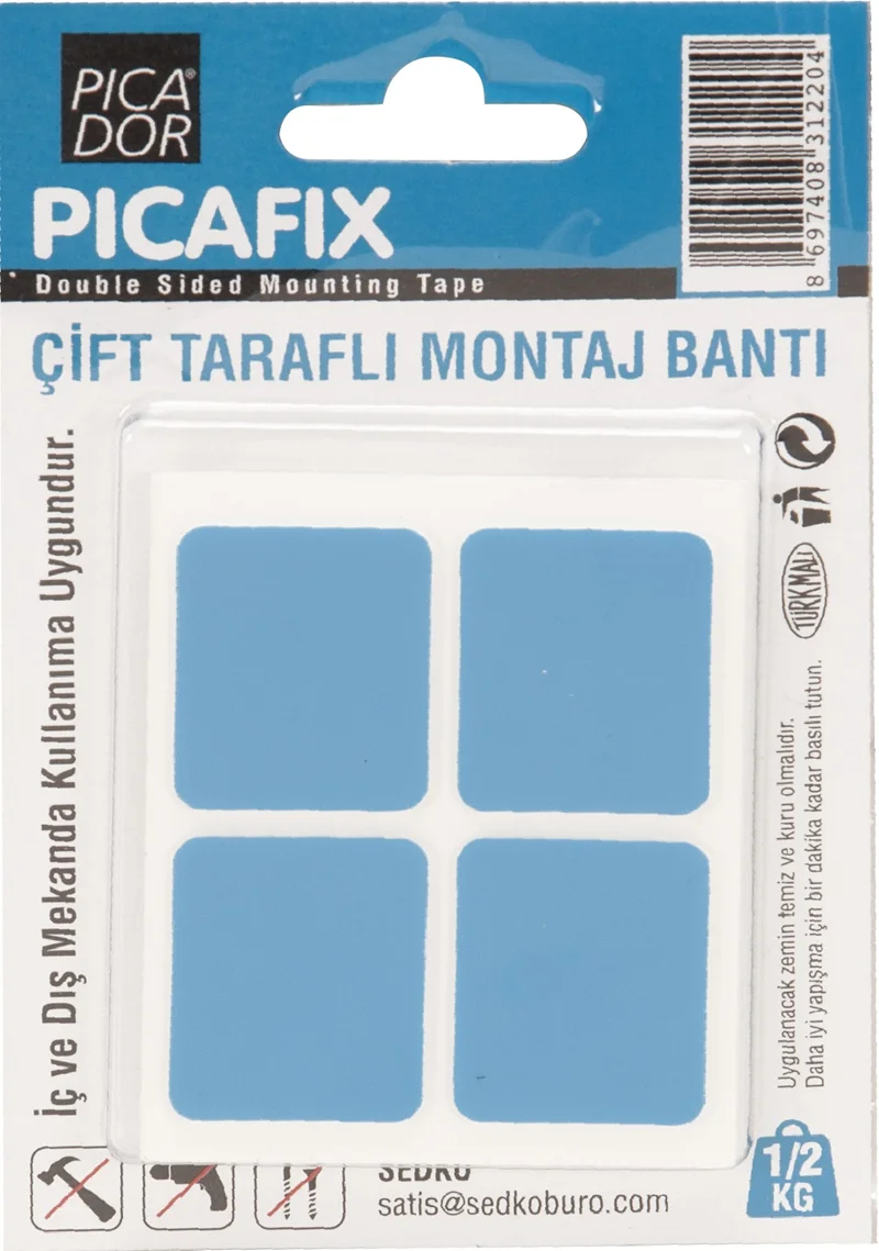 PICADOR ÇİFT TARAFLI MONTAJ BANDI KARE MAVİ KÖPÜK KC006