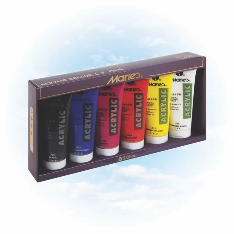 MARIES AKRİLİK BOYA SETİ 75 ML 6 LI 819B (Best)