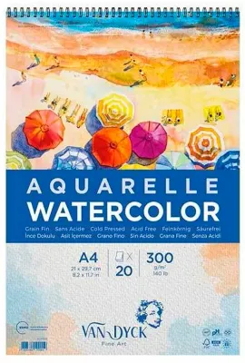 VAN DYCK SULU BOYA BLOĞU AQUARELLE WATERCOLOR SPİRALLİ A4 300 GR 20 YP VD10011