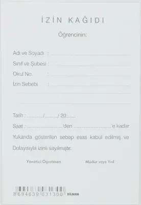 DİLMAN ÖĞRENCİ İZİN KAĞIDI 100 LÜ 3130