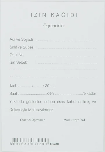 DİLMAN ÖĞRENCİ İZİN KAĞIDI 100 LÜ 3130