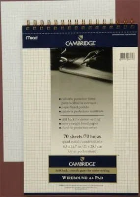 MEAD BLOKNOT CAMBRIDGE SPİRALLİ KARTON KAPAK A4 BEYAZ 70 YP KARELİ M-259882