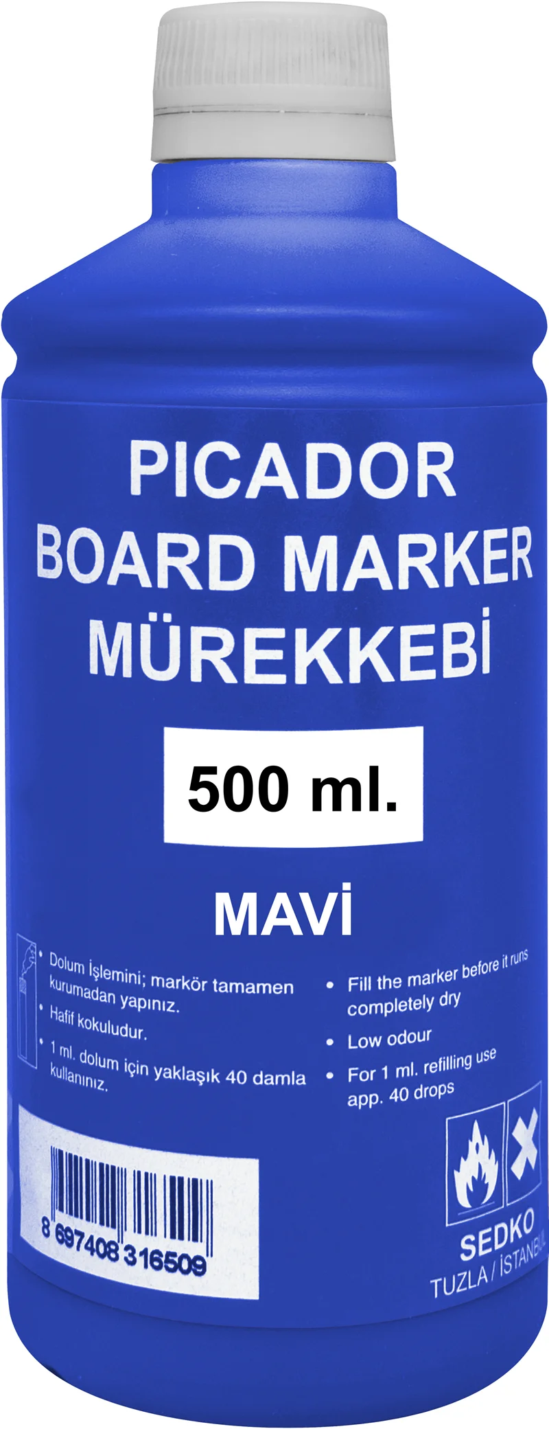 PICADOR TAHTA KALEM MÜREKKEBİ 500 ML MAVİ KB011