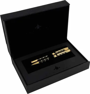 STEELPEN DOLMA KALEM+TÜKENMEZ KALEM SET SERRA SERİSİ SİYAH GOLD 800-42