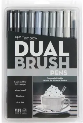TOMBOW AB-T DUAL BRUSH PEN GRAFİK KALEMİ  SETİ 10 RENK GRAYSCALE T-AB-T-10CGR