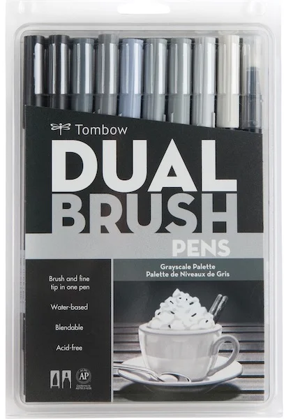 TOMBOW AB-T DUAL BRUSH PEN GRAFİK KALEMİ SETİ 10 RENK GRAYSCALE T-AB-T-10CGR