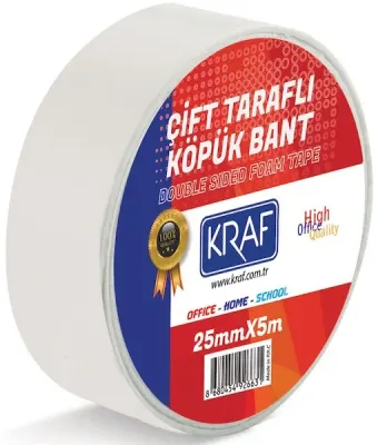 KRAF ÇİFT TARAFLI KÖPÜK BANT 25mm x 5m 5025G