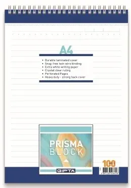 GIPTA BLOKNOT PRISMA A4 SPİRALLİ KARTON KAPAK 100 YP. DÜZ 1378