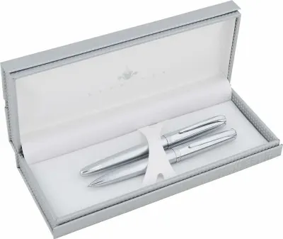 STEELPEN DOLMA KALEM+TÜKENMEZ KALEM SET SATURN SERİSİ MAT KROM 2355