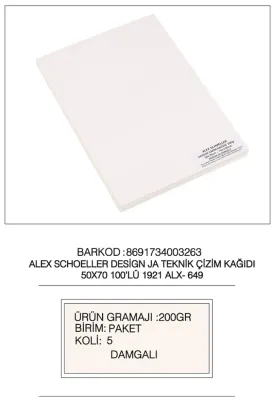 ALEX TEKNİK ÇİZİM KAĞIDI 50x70 DESİGN JA 200GR 100 LÜ ALX-649