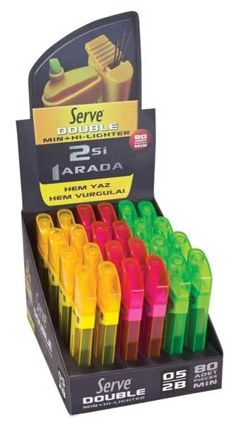 SERVE MİN + FOSFORLU KALEM DOUBLE 0.5 STAND 24 LÜ SV-FMK 0.5/24