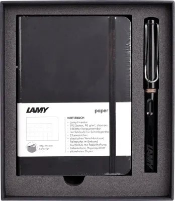 LAMY SET DOLMA KALEM SAFARI METAL KLİPS SİYAH+DEFTER A6 YUMUŞAK KAPAK SİYAH B4S-19S-M