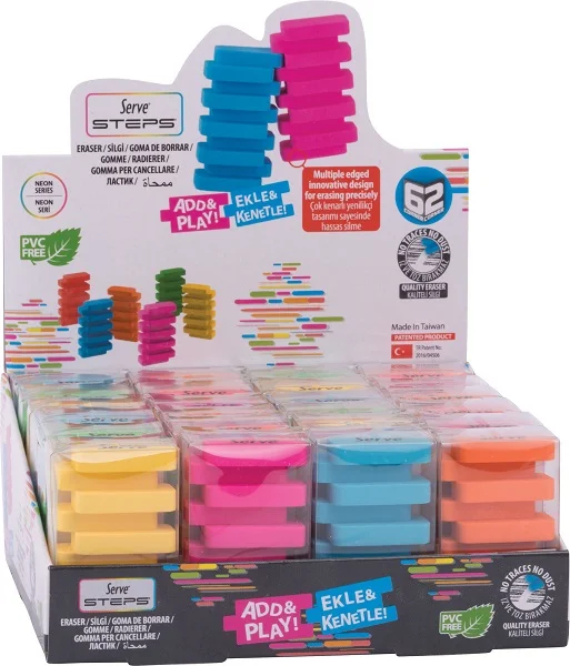 SERVE SİLGİ STEPS STAND 24 LÜ FOSFORLU KARTON SV-STEPSSG24KTFR-P1