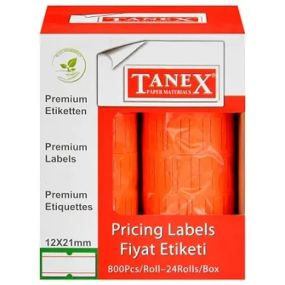 TANEX MOTEX ETİKET 12X21 FLORASAN KIRMIZI 800 LÜ