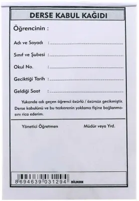 DİLMAN DERSE KABUL KAĞIDI 100 LÜ 3129 (Best)