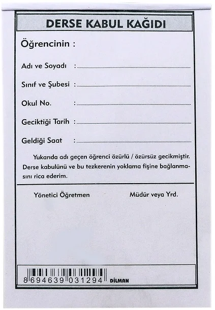 DİLMAN DERSE KABUL KAĞIDI 100 LÜ 3129 (Best)
