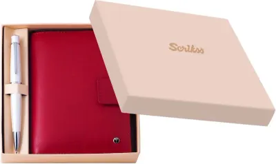 SCRIKSS HEDİYELİK SET DR 3202-C2/2 62 TÜKENMEZ KALEM BEYAZ + AJANDA CEP SOFT DERİ KIRMIZI