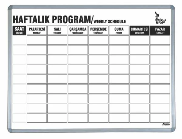 İNTER EĞİTİM HAFTALIK DERS PROGRAM YAZI TAHTASI BASKILI 60X90 741