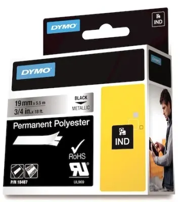 DYMO ŞERİT RHİNOPRO 19MM x 5.5MT METALİKGRİ/SİYAH 18487
