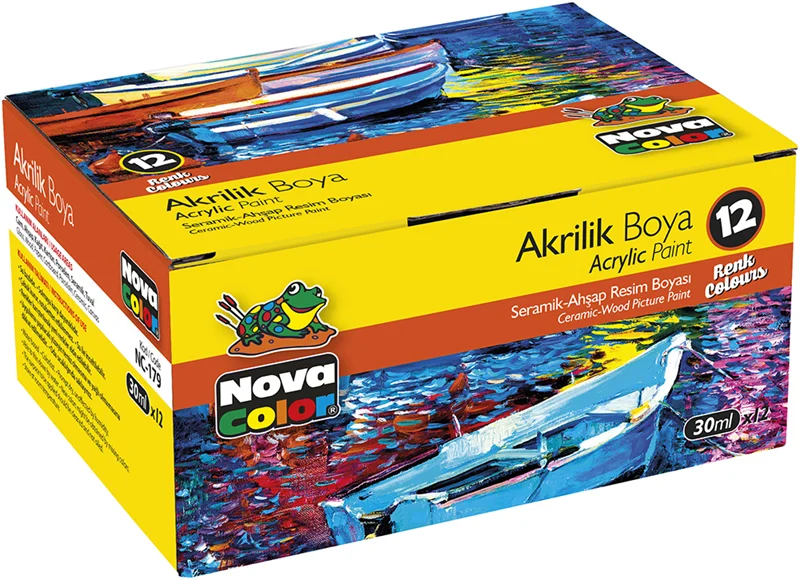 NOVA COLOR AKRİLİK BOYA ŞİŞE 30 CC SET 12 Lİ NC-179 (Best)