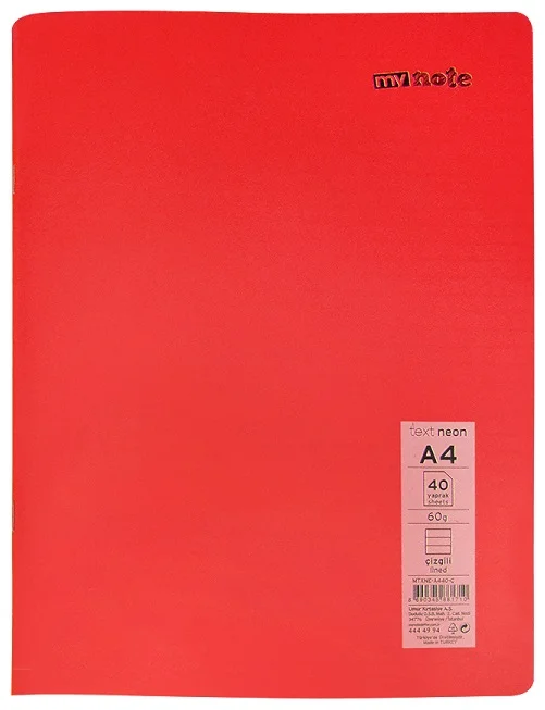MYNOTE DEFTER TEXT NEO PP KAPAK DİKİŞLİ A4 40 YP ÇİZGİLİ MTXNE-A440-Ç