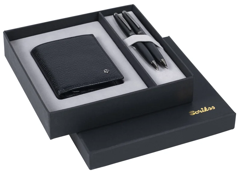 SCRIKSS HEDİYELİK SET DR 234 88 TÜKENMEZ KALEM + VERSATİL KALEM MAT SİYAH + CÜZDAN COMFORT SİYAH