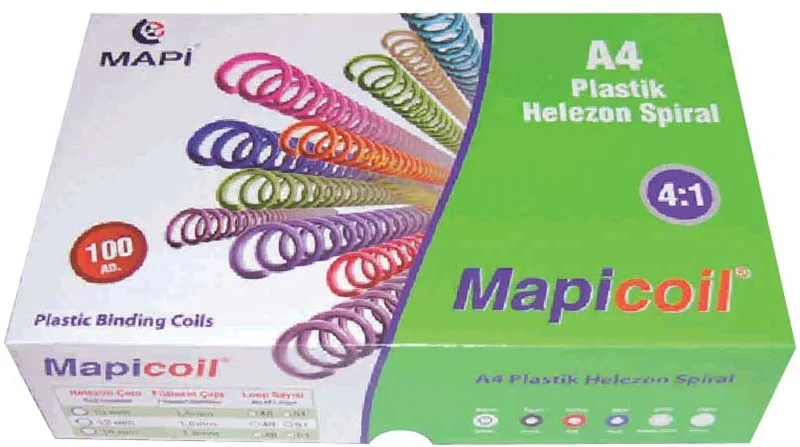 MAPİ SPİRAL PLASTİK HELEZON 4:1 10MM ŞEFFAF 100 ADET 48 LOP 2351004 (Best)