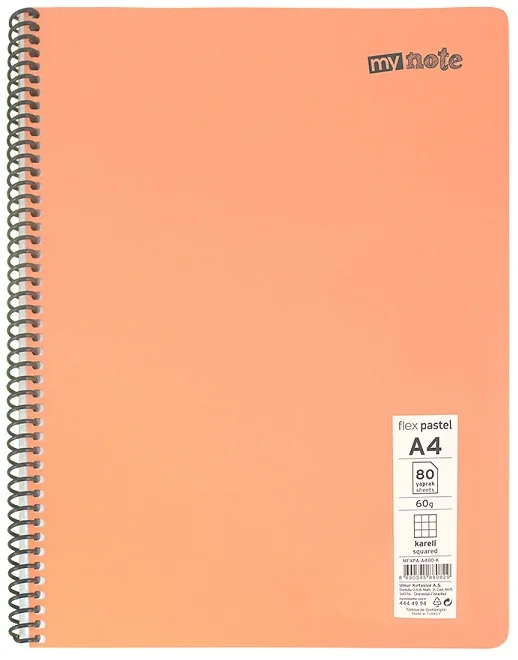 MYNOTE DEFTER FLEX PASTEL PP KAPAK SPİRALLİ A4 80 YP ÇİZGİLİ MFXPA-A480-Ç