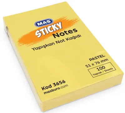 MAS YAPIŞKANLI NOT KAĞIDI 3656 51x76 100 YP PASTEL SARI