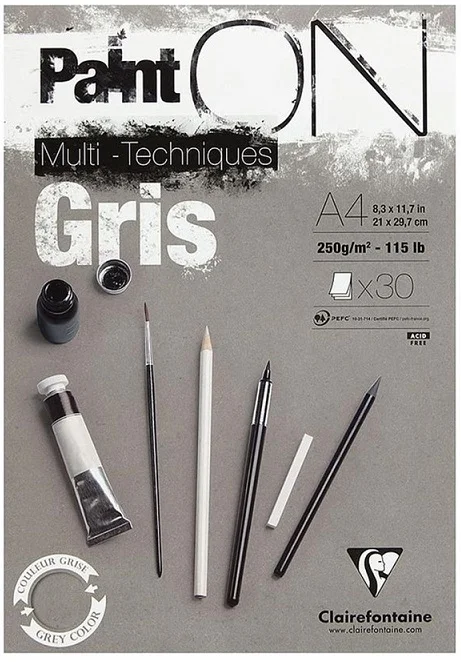 CLAIREFONTAINE ÇİZİM BLOĞU PAINT-ON GREY A4 250 GR 30 YP PO975809