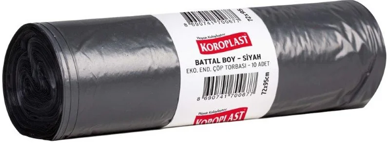 KOROPLAST ÇÖP TORBASI EKO END.SİYAH BATTAL 72x95 300 GR 10 LU 46 MİC. ST01500481-ST1500295