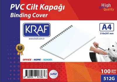 KRAF CİLT KAPAĞI A4 100 LÜ 512G ŞEFFAF