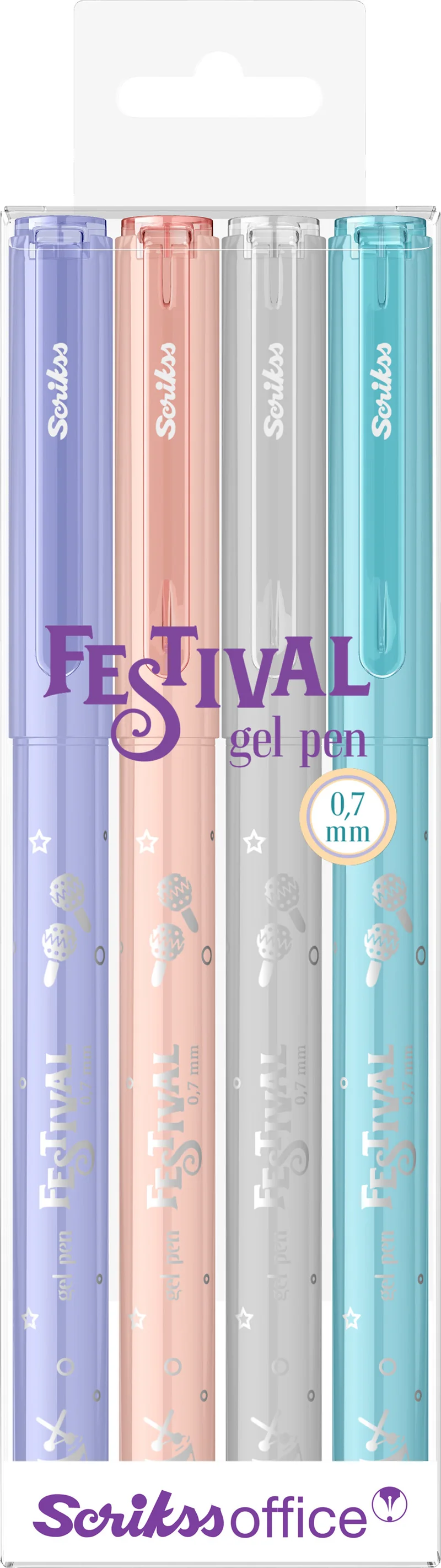 SCRIKSS OFFICE JEL KALEM FESTİVAL 0.7 PASTEL RENKLER 4 LÜ BLS.