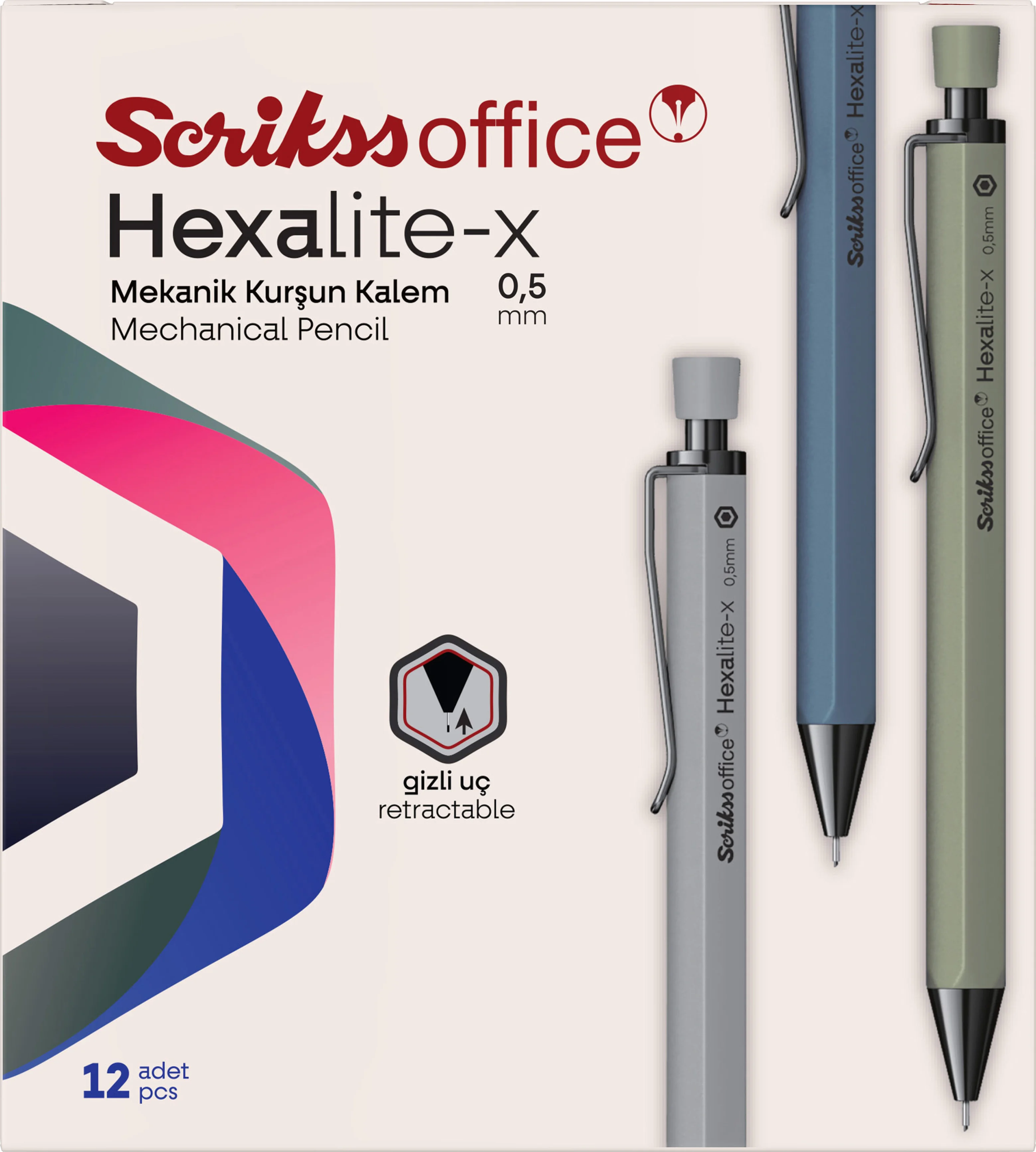 SCRIKSS OFFICE VERSATİL KALEM HEXALITE-X 0.5 BEYAZ 12 Lİ KUTU