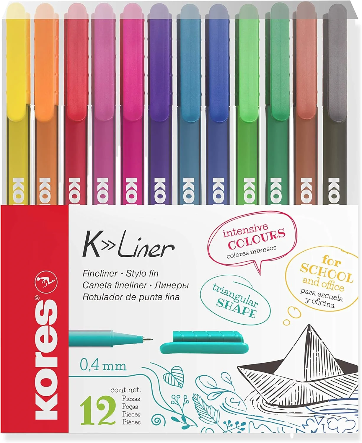 KORES FİBER UÇLU KALEM K-LINER 12Lİ SET 28112