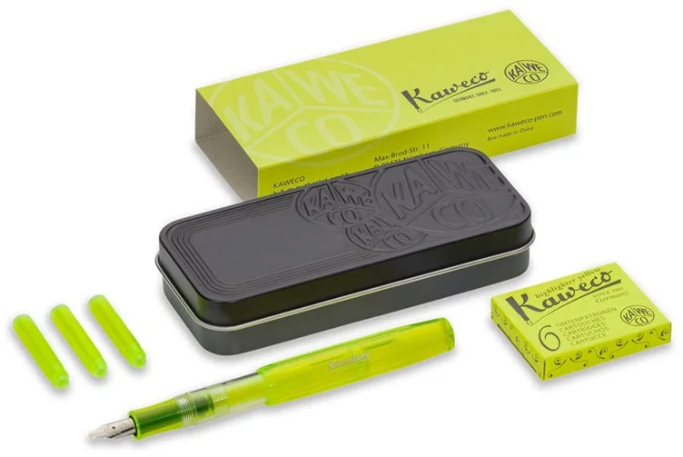KAWECO KALİGRAFİ KALEMİ FOSFORLU 1.9 ICE SPORT DOLMA KALEM + 6 LI PAKET NEON SARI KARTUŞ 10001757