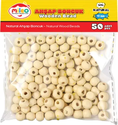 MİLEO AHŞAP BONCUK 15MM 50'Lİ PKT NATUREL 1842
