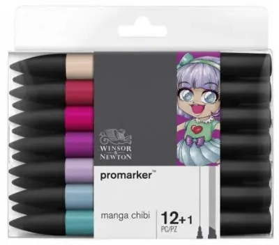 W&N PROMARKER KALEM SET 12 RENK + KARIŞTIRICI MANGA CHIBI WN-0290141